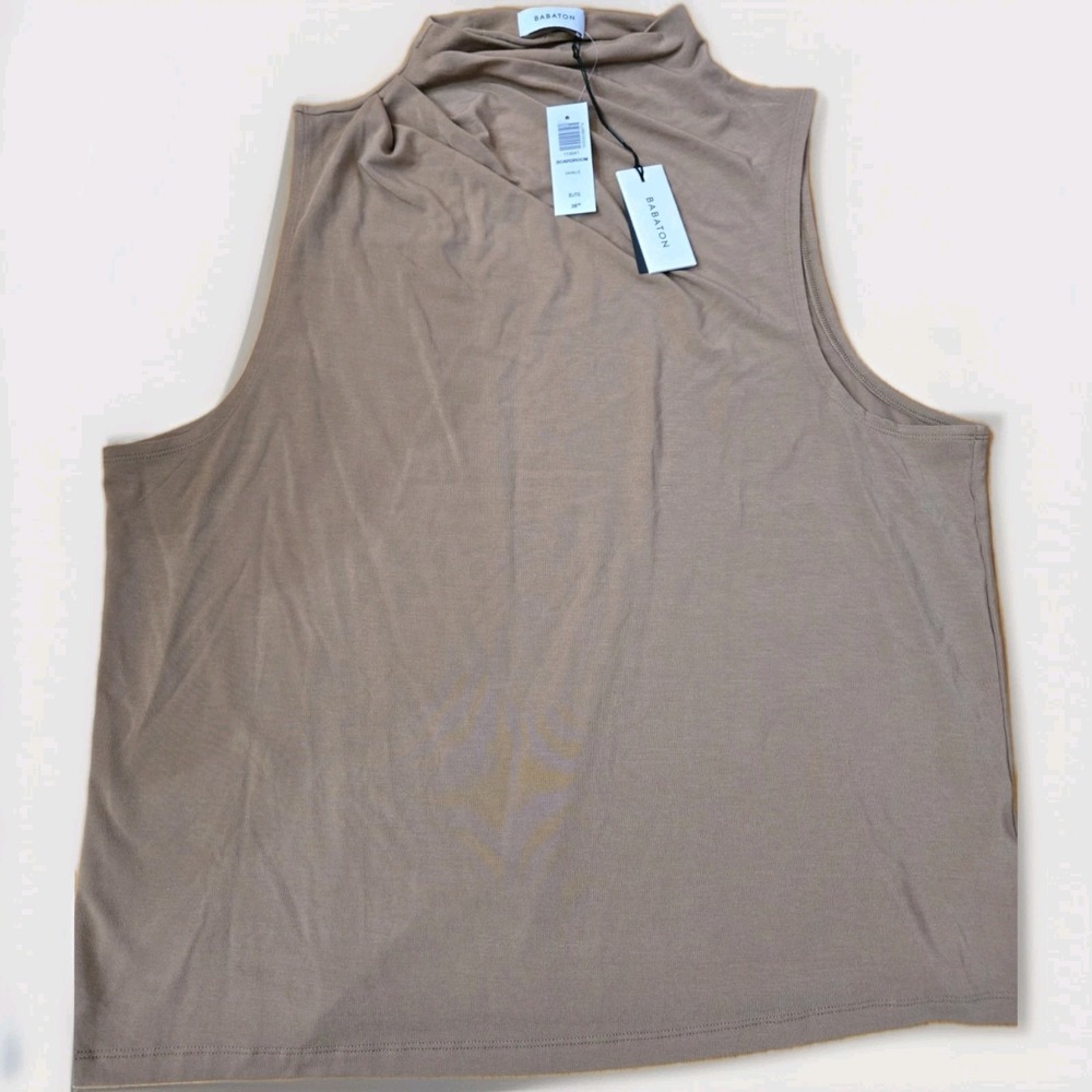 Aritzia Babaton Saville Camel Tan Tank Top XL NWT Mock Neck Slouchy Drape